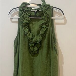 Milano Olive Ruffled Sleeveless Blouse
